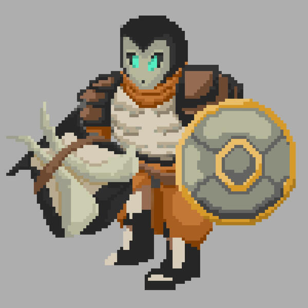 Paladin (Teammate) Pixel Sprite, Krita. A rough sprite for the playable Paladin for the DND campagin that would be played by Charile for “Excelsior.”
