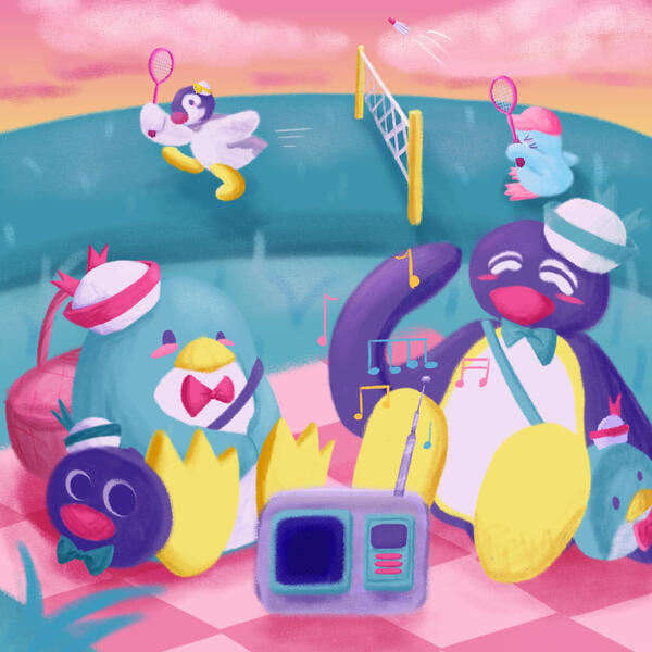 Tuxedo Sam x Pingu Picnic, Krita. Illustrated fan art based on the collaberation for the KSU Hello Kitty Club May (2026) calendar art.