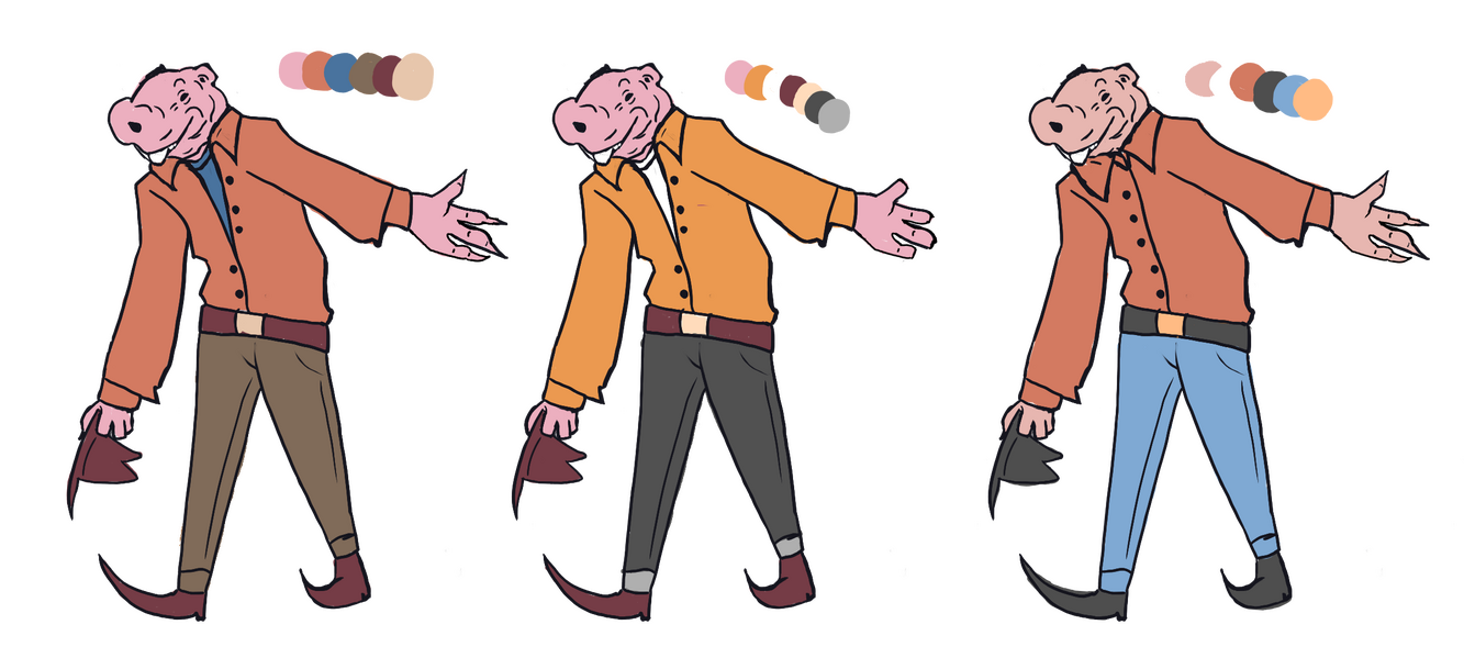 Film Character Iterations, Photoshop and FireAlpaca. Three iterations of design based on one of the Film "Baby's Day Out" villian characters, Norbit.